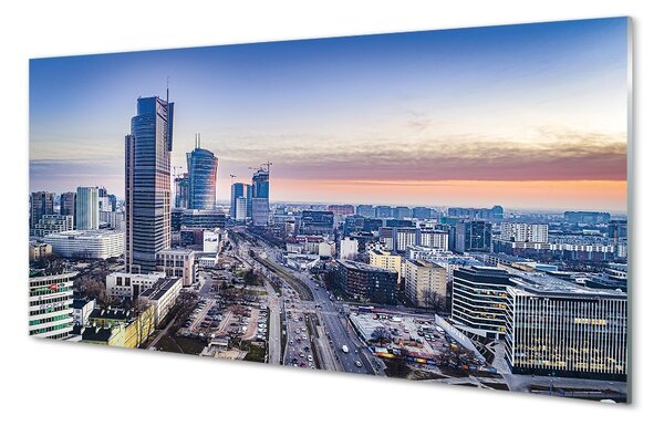Tablouri pe sticlă Panorama de la Varșovia zgârie-nori răsărit de soare