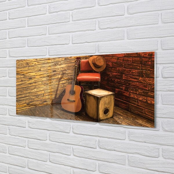 Tablouri pe sticlă Guitar scaun pălărie