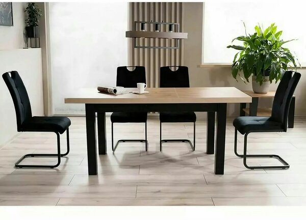 Masa extensibila PRESTO, stejar artisan/negru, PAL laminat, 140/218x80