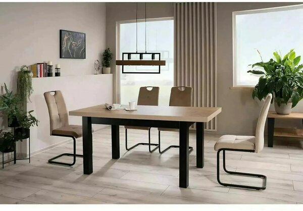 Masa extensibila PRESTO, stejar artisan/negru, PAL laminat, 140/218x80