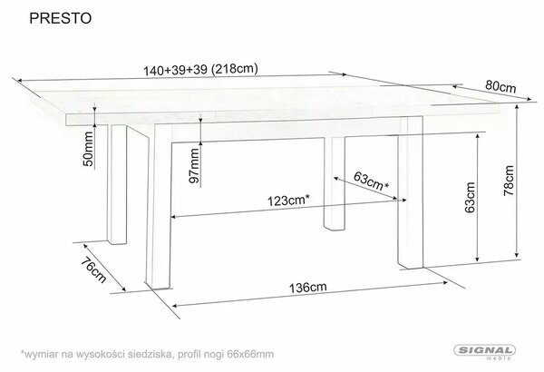 Masa extensibila PRESTO, stejar artisan/negru, PAL laminat, 140/218x80