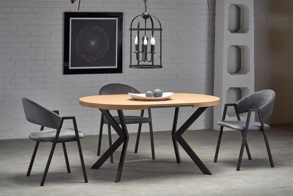 Masa extensibila PERONI, stejar auriu/negru, PAL furniruit/otel, 100/250x100x75 cm