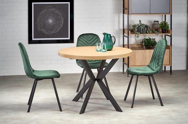 Masa extensibila PERONI, stejar auriu/negru, PAL furniruit/otel, 100/250x100x75 cm