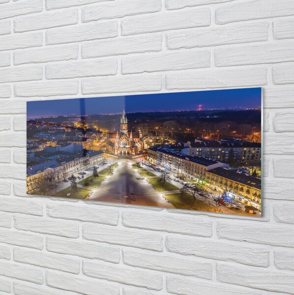 Tablouri pe sticlă panorama de noapte de biserici Cracovia