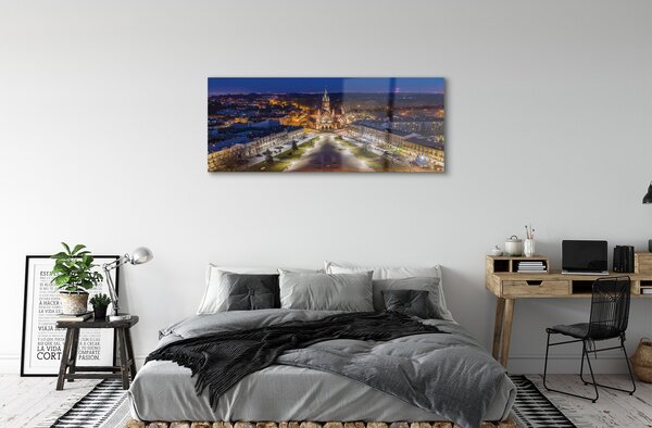 Tablouri pe sticlă panorama de noapte de biserici Cracovia