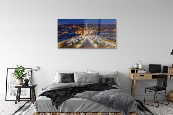 Tablouri pe sticlă panorama de noapte de biserici Cracovia