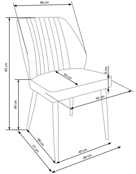Scaun tapitat K432, albastru, stofa catifelata, 48x57x85 cm
