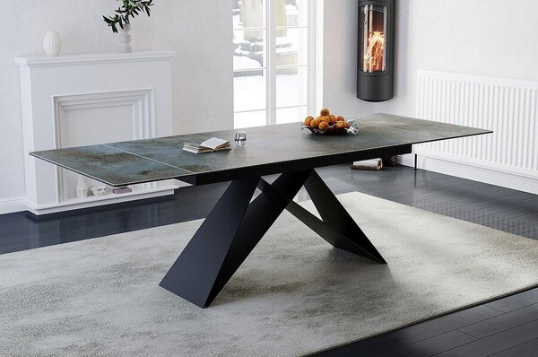 Masa extensibila WESTIN CERAMIC, sticla securizata/ceramica, turcoaz/negru mat, 160-240x90x77 cm