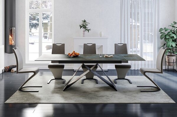Masa extensibila WESTIN CERAMIC, sticla securizata/ceramica, turcoaz/negru mat, 160-240x90x77 cm