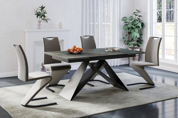 Masa extensibila WESTIN CERAMIC, sticla securizata/ceramica, turcoaz/negru mat, 160-240x90x77 cm
