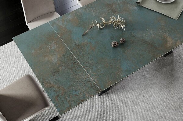 Masa extensibila WESTIN CERAMIC, sticla securizata/ceramica, turcoaz/negru mat, 160-240x90x77 cm