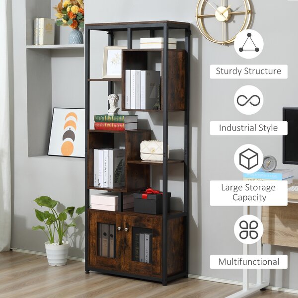 HOMCOM biblioteca stil industrial, 70x30x180cm, maro | Aosom Romania