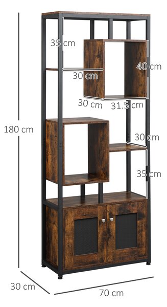 HOMCOM biblioteca stil industrial, 70x30x180cm, maro | Aosom Romania