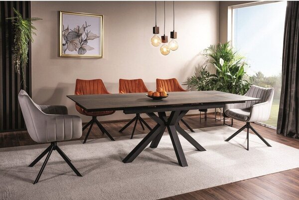 Masa extensibila COLUMBUS CERAMIC, sticla securizata/ceramica, maro/negru mat, 160-240x90x76 cm