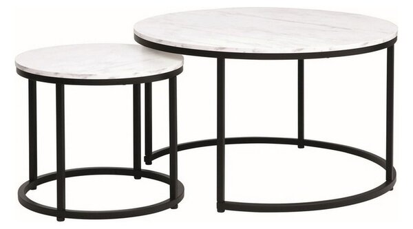 Set 2 masute de cafea DION, alb/negru mat, PAL/metal