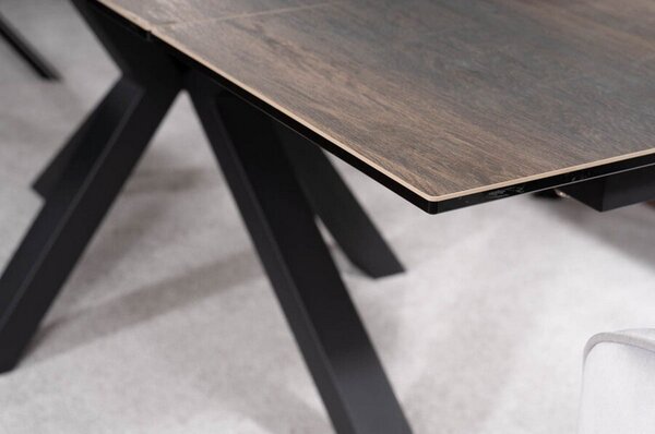 Masa extensibila COLUMBUS CERAMIC, sticla securizata/ceramica, maro/negru mat, 160-240x90x76 cm