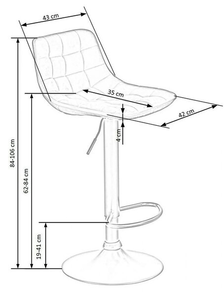 Scaun bar H95, bej/negru, stofa catifelata/otel, 43x44x84/106 cm