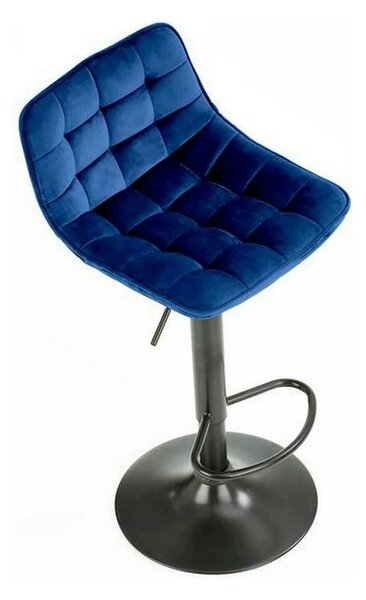 Scaun bar H95, albastru/negru, stofa catifelata/otel, 43x44x84/106 cm