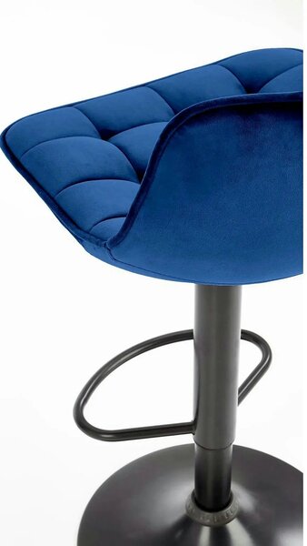 Scaun bar H95, albastru/negru, stofa catifelata/otel, 43x44x84/106 cm