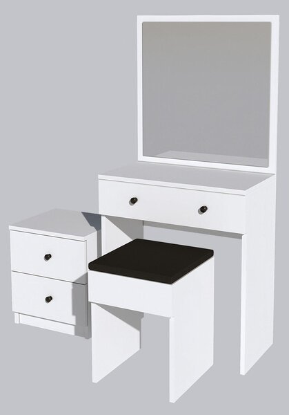 Masa de toaleta / machiaj Nice cu oglinda, taburet si comoda, Alb, 65x139x35 cm
