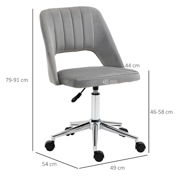 Vinsetto Scaun Ergonomic de Birou, Gri, Înălțime Ajustabilă, 5 Roți, Sezut Pivotant, 49x54x79-91cm, Tapiterie Efect Catifea | Aosom Romania