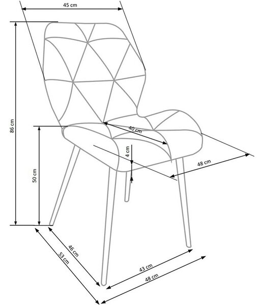 Scaun K453, bej/negru, stofa catifelata/metal, 48x53x86 cm