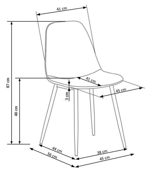 Scaun tapitat K417, negru, stofa catifelata, 44x56x87 cm
