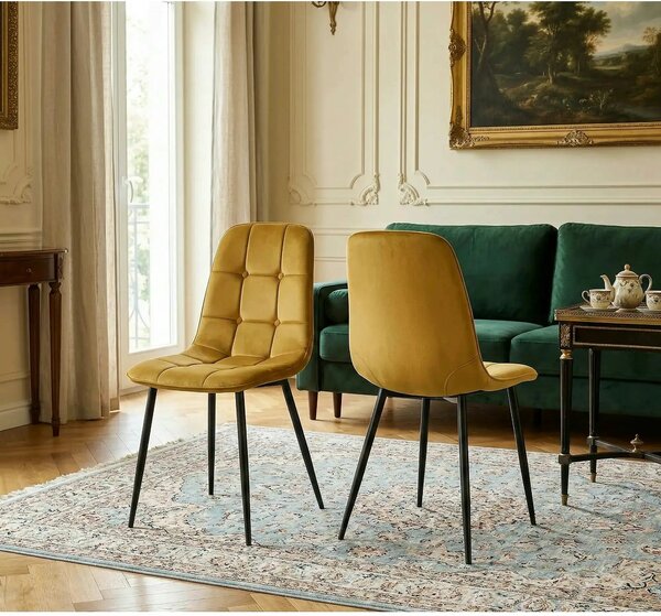 Scaun tapitat K417, galben, stofa catifelata, 44x56x87 cm