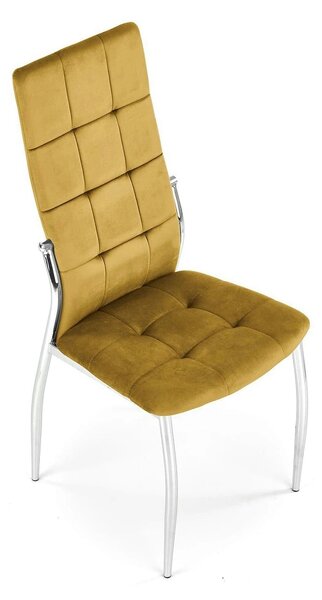 Scaun K416, galben mustar, stofa catifelata, 43x54x101 cm