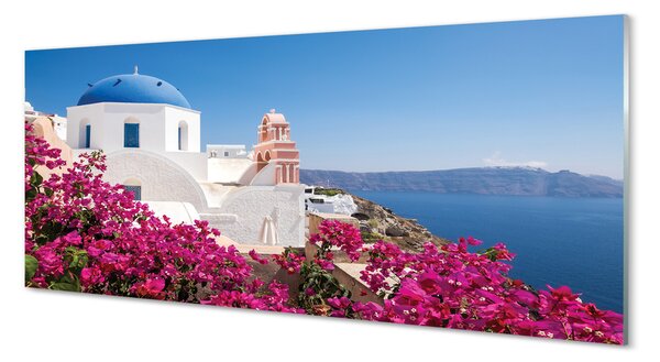Tablouri pe sticlă clădiri de mare Grecia Flori