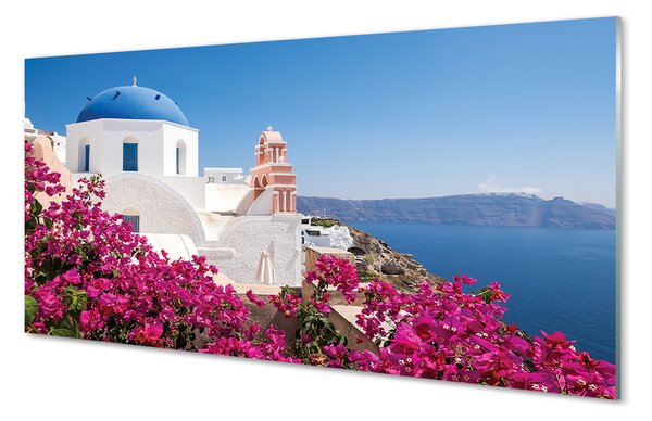 Tablouri pe sticlă clădiri de mare Grecia Flori