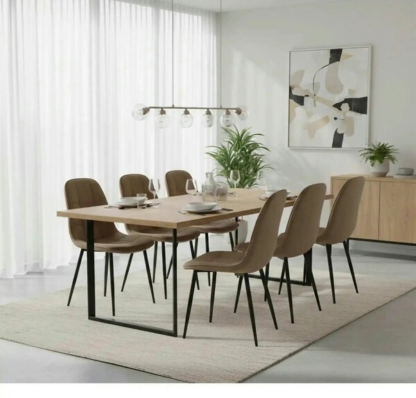 Scaun tapitat K417, bej, stofa catifelata, 44x56x87 cm