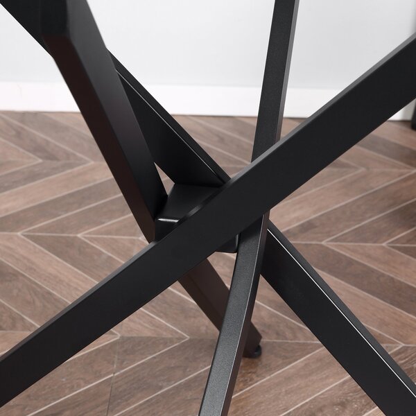 HOMCOM Masa Rotunda din Sticla si Picioare Incrucisate din Metal, Masuta Moderna pentru Sufragerie si Birou, 80x80x75cm, Negru