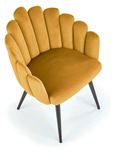 Scaun tapitat K410, galben mustar, stofa catifelata, 65x62x85 cm