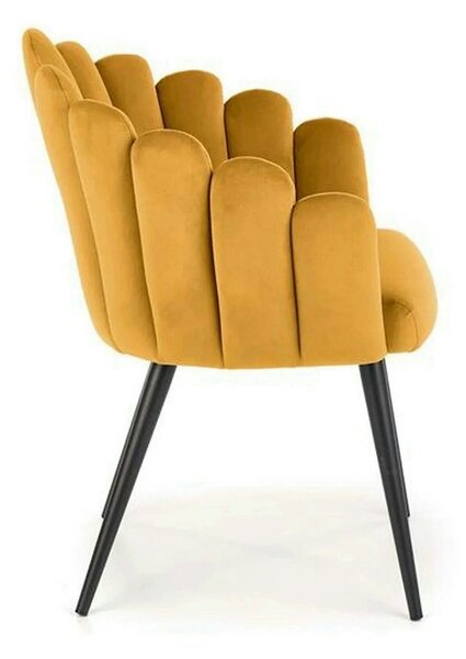 Scaun tapitat K410, galben mustar, stofa catifelata, 65x62x85 cm