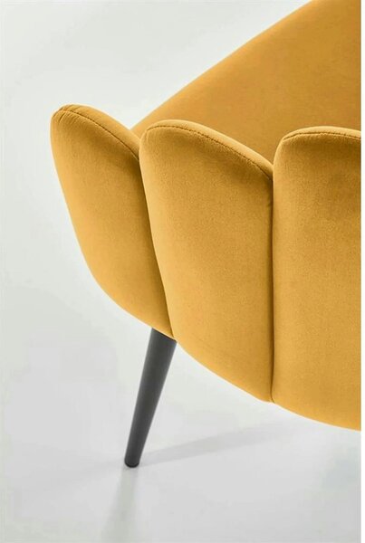 Scaun tapitat K410, galben mustar, stofa catifelata, 65x62x85 cm
