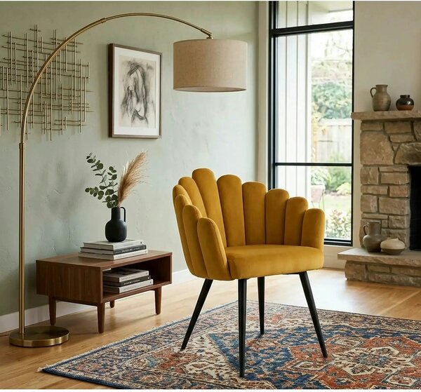 Scaun tapitat K410, galben mustar, stofa catifelata, 65x62x85 cm