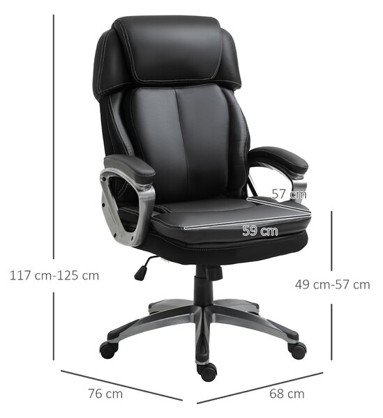 Vinsetto Fotoliu de Birou Ergonomic cu Tetieră, Blansoar, Înălțime Ajustabilă, Roti, 68x76x117-125cm, Negru | Aosom Romania