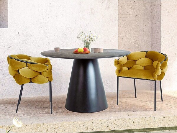 Scaun NORTE, stofa catifelata galben mustar/negru, 76x40x75 cm