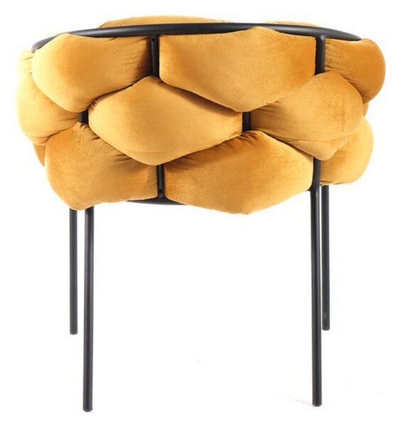 Scaun NORTE, stofa catifelata galben mustar/negru, 76x40x75 cm