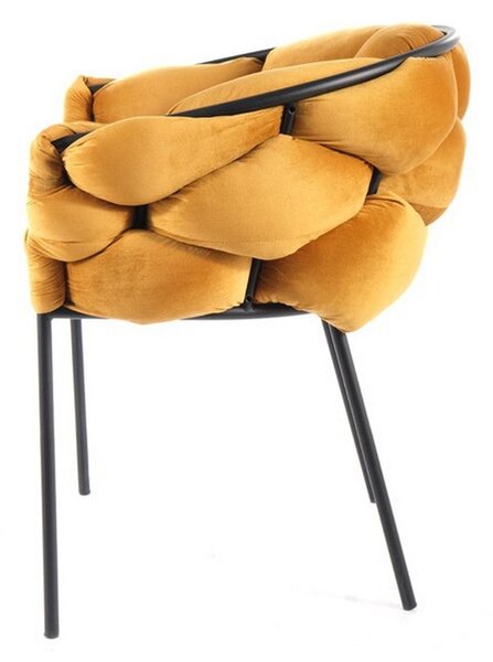 Scaun NORTE, stofa catifelata galben mustar/negru, 76x40x75 cm