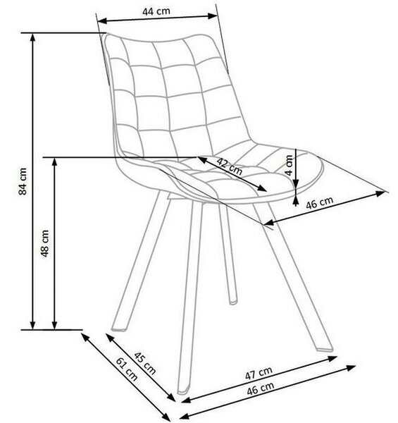Scaun K332, bej/negru, stofa catifelata/metal, 46x61x84 cm