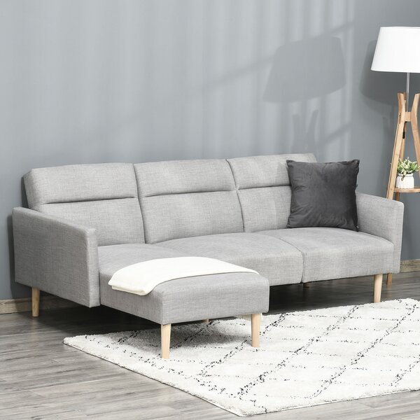 HOMCOM Canapea Extensibila cu 3 Locuri, Canapea pe Colt din Tesatura Gri cu Spatar Reglabil, Stil Scandinav, 207x146x80cm | Aosom Romania