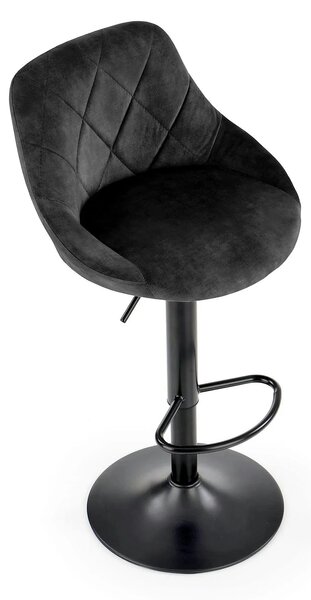 Scaun de bar rotativ H101, negru, stofa catifelata/otel, 47x45x84/106 cm