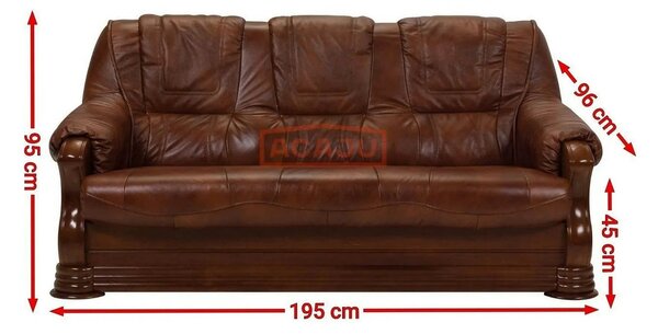 Canapea living piele naturala PARMA, maro, 195x96x95 cm