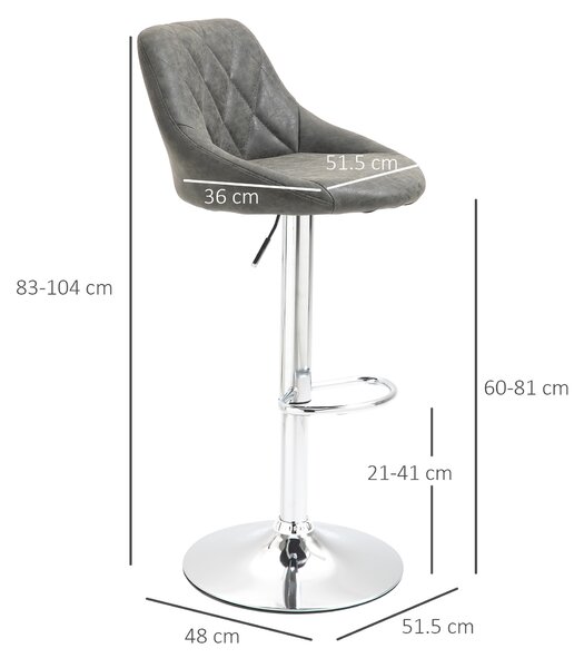 HOMCOM Set 2 Scaune Bar Pivotante Reglabile, Suport Picior, Imitație Piele, Design Modern, Gri | Aosom Romania