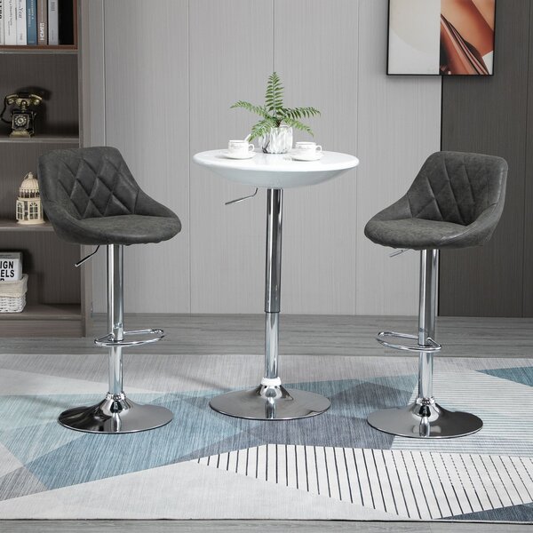HOMCOM Set 2 Scaune Bar Pivotante Reglabile, Suport Picior, Imitație Piele, Design Modern, Gri | Aosom Romania
