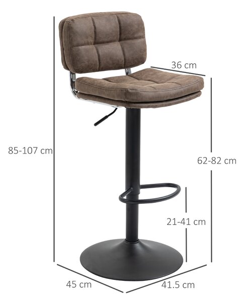Set 2 Scaune de Bar Pivotante cu Inaltime Reglabilă, din Imitatie de Piele Maro si Tapitate, 41,5x45x85-107cm, Negru HOMCOM | Aosom Romania