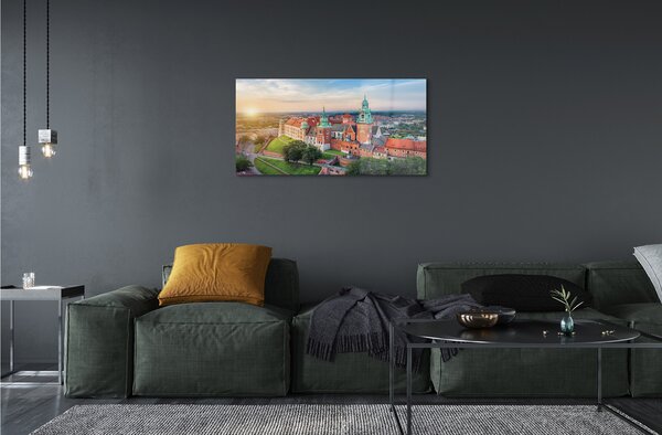 Tablouri pe sticlă castel Cracovia panorama răsărit de soare