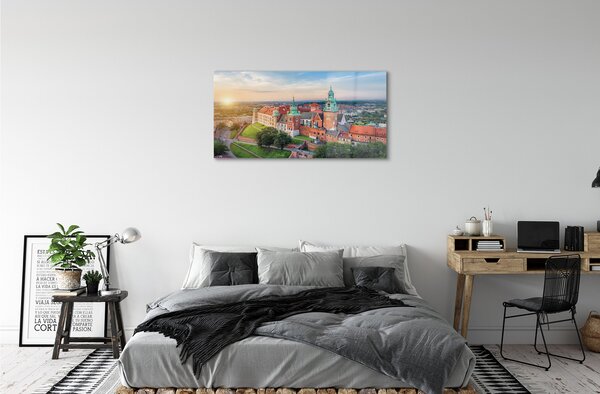 Tablouri pe sticlă castel Cracovia panorama răsărit de soare
